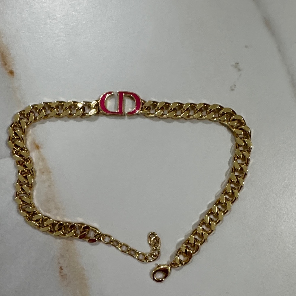 Gold Chain choker with Pink CD Logo